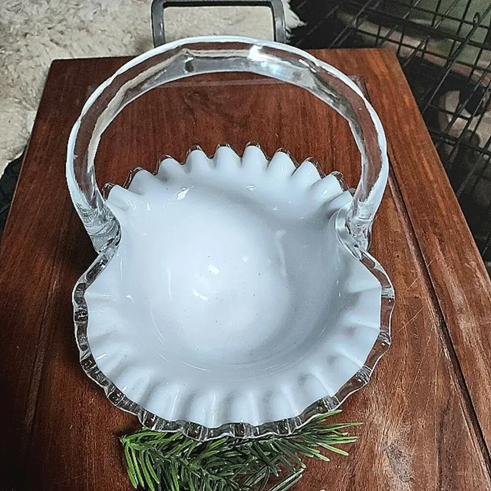 Vintage Fenton Silver Crest Bride's Bowl Basket 8